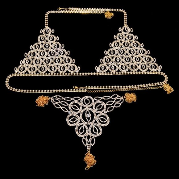 Evil Eye Underwear Set Women Crystal Panties Waist Chain Bra Thong Body Jewelry - Picture 4 of 10